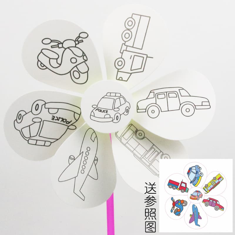 Children's creative painting graffiti windmill cartoon puzzle small gift kindergarten handmade DIY cute paper windmill 9