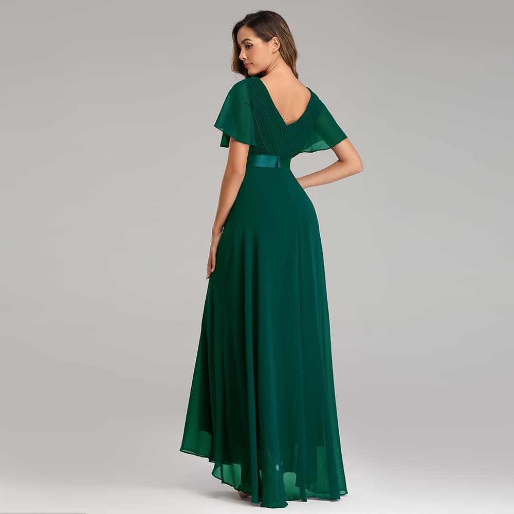 25 spring and summer hand-folded double V-neck trumpet sleeve dress elastic chiffon banquet bridesmaid plus size evening dress 4