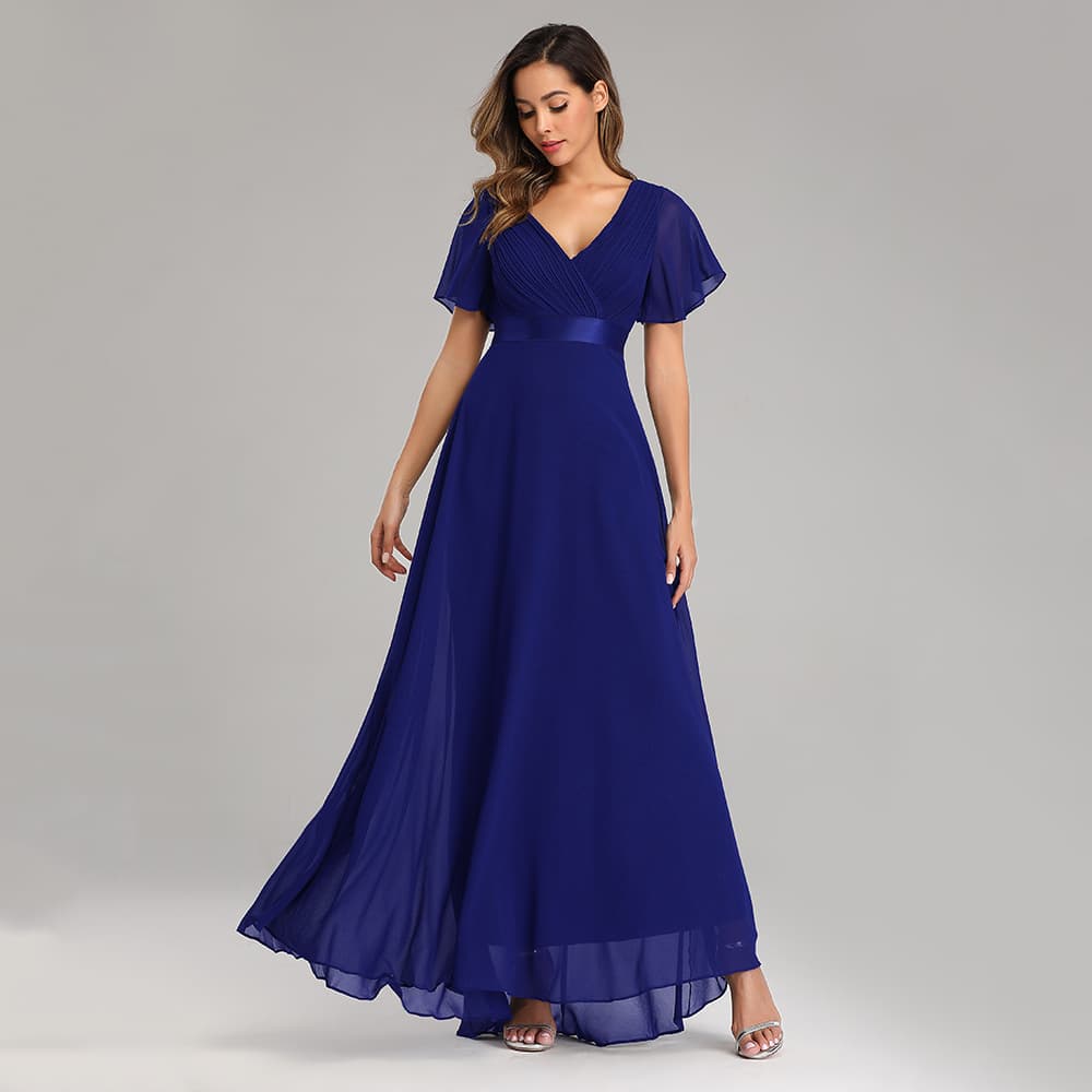25 spring and summer hand-folded double V-neck trumpet sleeve dress elastic chiffon banquet bridesmaid plus size evening dress 10