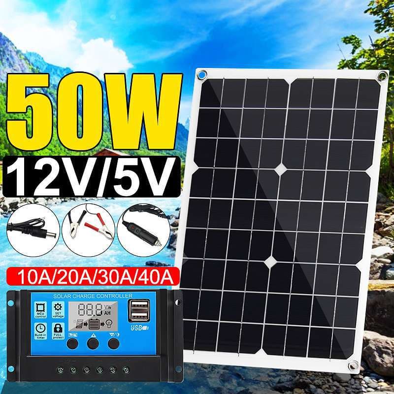 Monocrystalline 20W50W100W 12V USB Solar Panel Portable Photovoltaic Panel Charger Power Bank 4