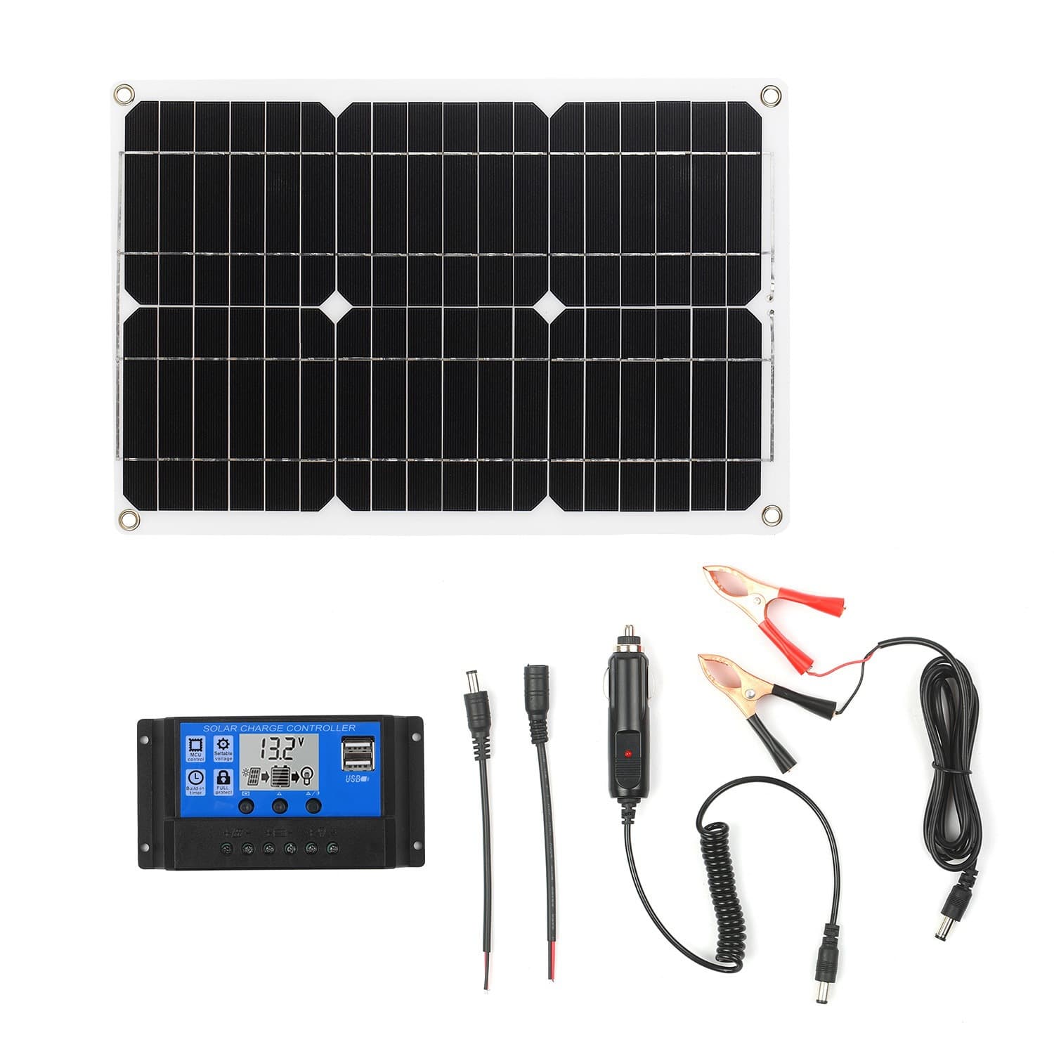 Monocrystalline 20W50W100W 12V USB Solar Panel Portable Photovoltaic Panel Charger Power Bank 7