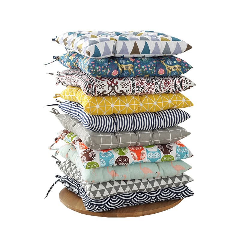 Student chair cushion stool cushion office seat cushion square butt cushion chair cushion household strap cotton and linen soft cushion 6