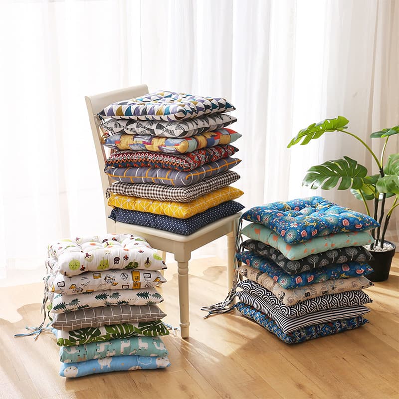 Student chair cushion stool cushion office seat cushion square butt cushion chair cushion household strap cotton and linen soft cushion 1