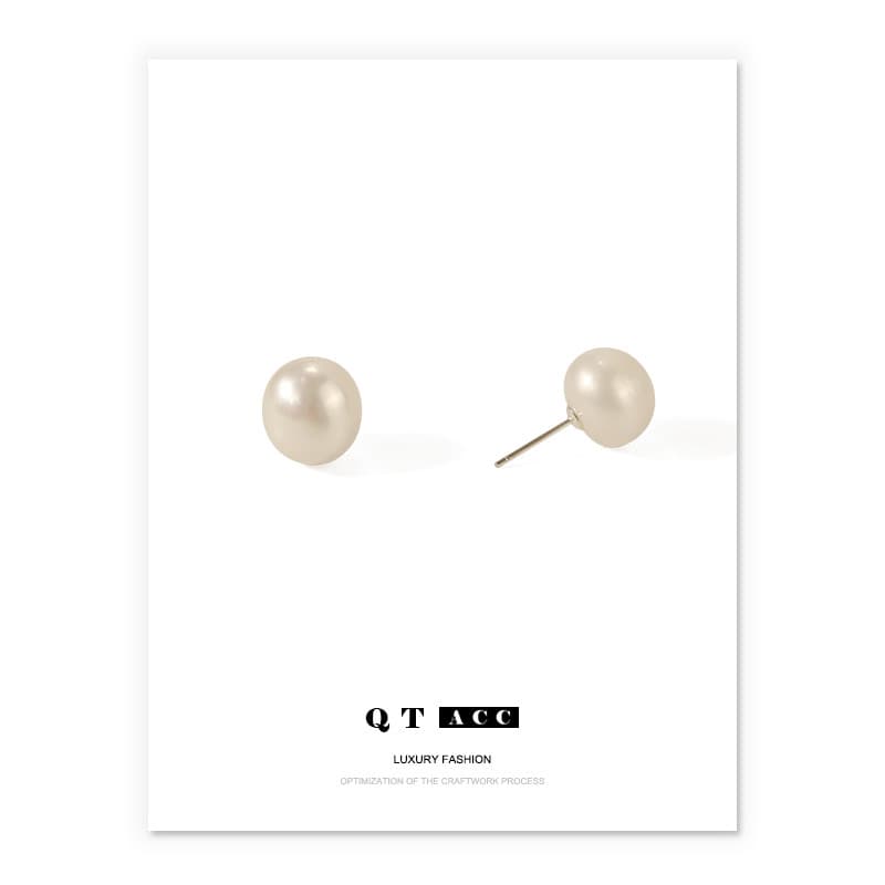 Natural baroque real pearl earrings, elegant temperament, European and American fashion, versatile, small white silver needle earrings 5