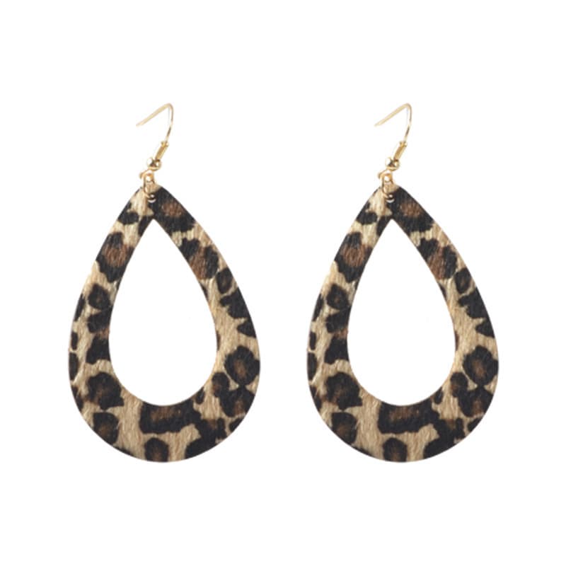 Cross-border hot style European and American leopard print series alloy drop-shaped earrings set geometric round heart-shaped leather earrings for women 3