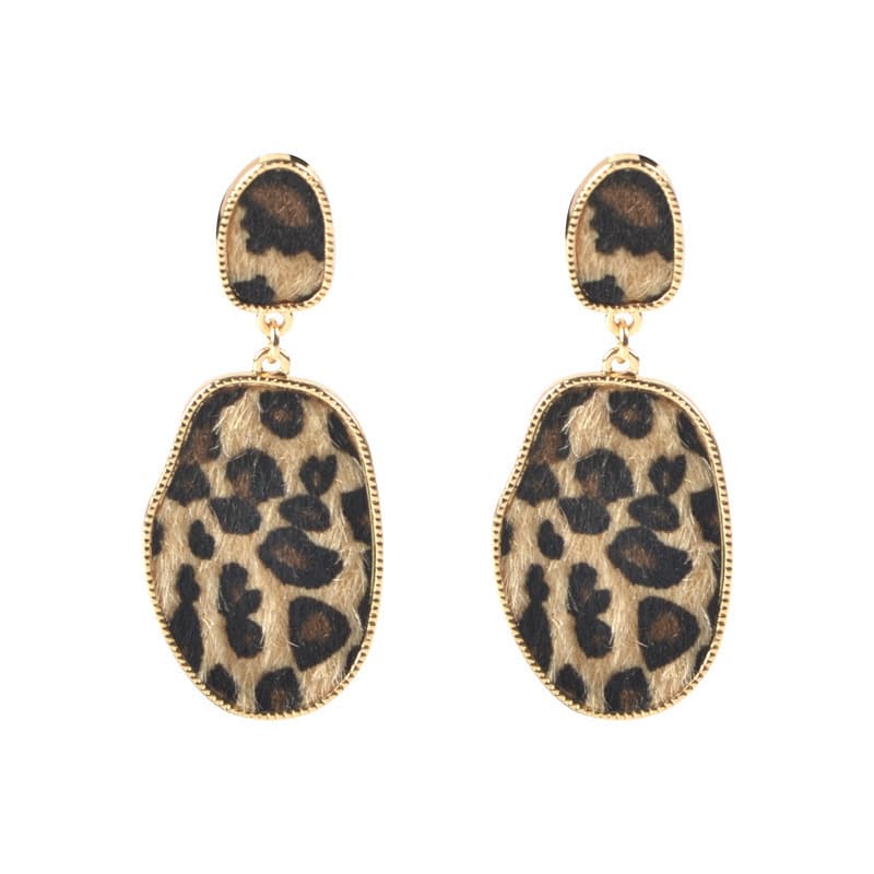 Cross-border hot style European and American leopard print series alloy drop-shaped earrings set geometric round heart-shaped leather earrings for women 4