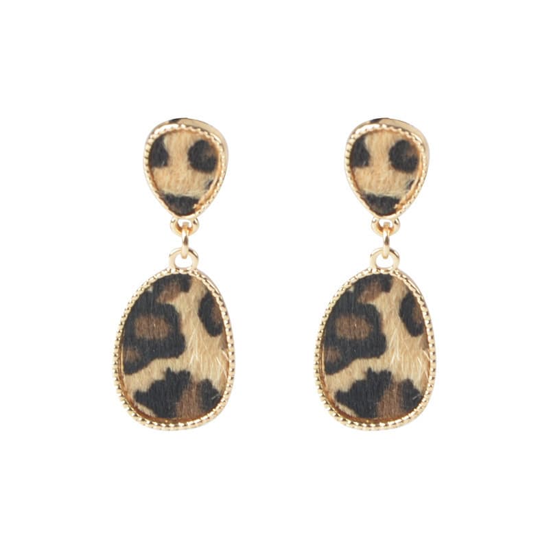 Cross-border hot style European and American leopard print series alloy drop-shaped earrings set geometric round heart-shaped leather earrings for women 6
