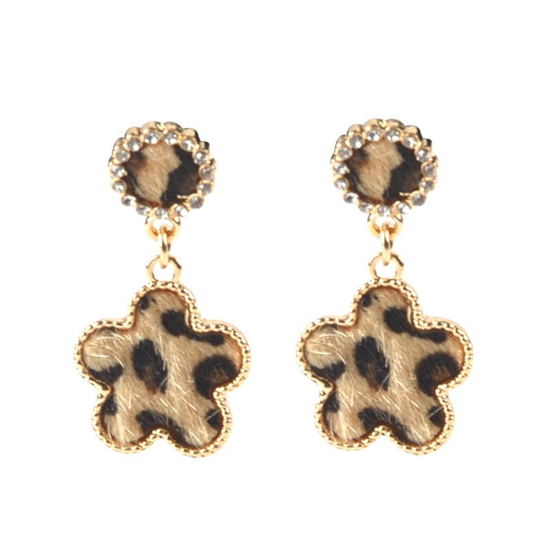 Cross-border hot style European and American leopard print series alloy drop-shaped earrings set geometric round heart-shaped leather earrings for women 7