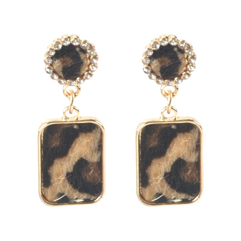Cross-border hot style European and American leopard print series alloy drop-shaped earrings set geometric round heart-shaped leather earrings for women 8