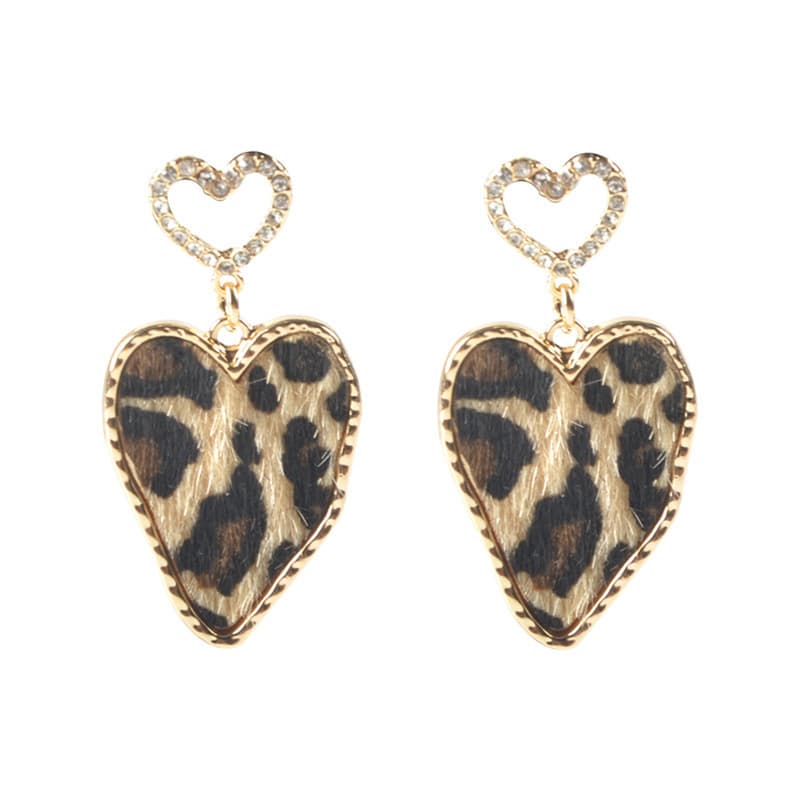 Cross-border hot style European and American leopard print series alloy drop-shaped earrings set geometric round heart-shaped leather earrings for women 9