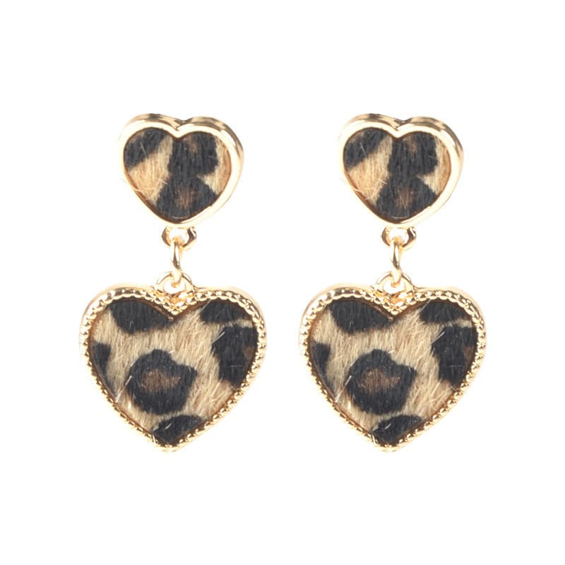 Cross-border hot style European and American leopard print series alloy drop-shaped earrings set geometric round heart-shaped leather earrings for women 10