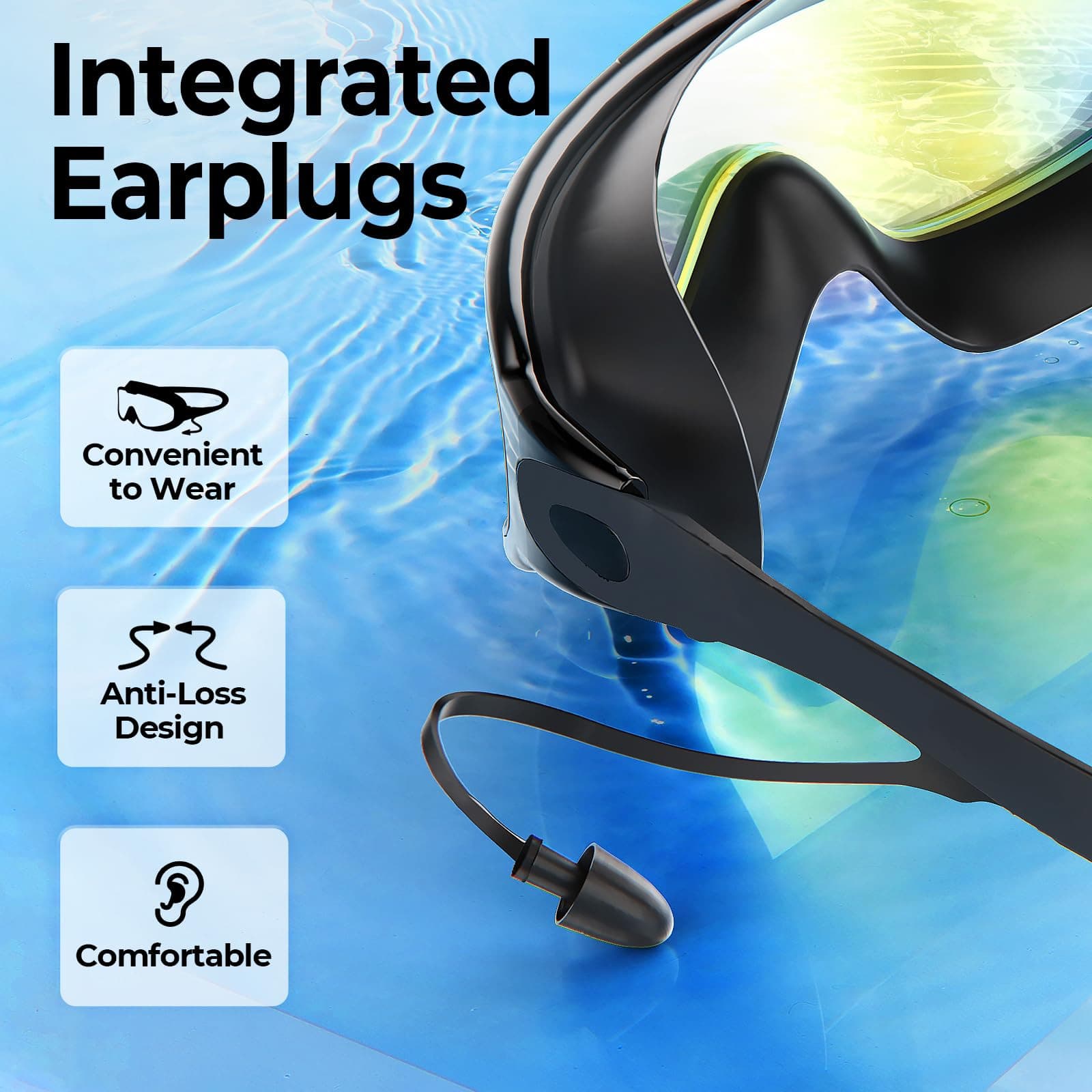 Swimming goggles adult large frame electroplated waterproof anti-fog one-piece earplugs large field of view men's and women's eye protection swimming goggles manufacturer wholesale 4
