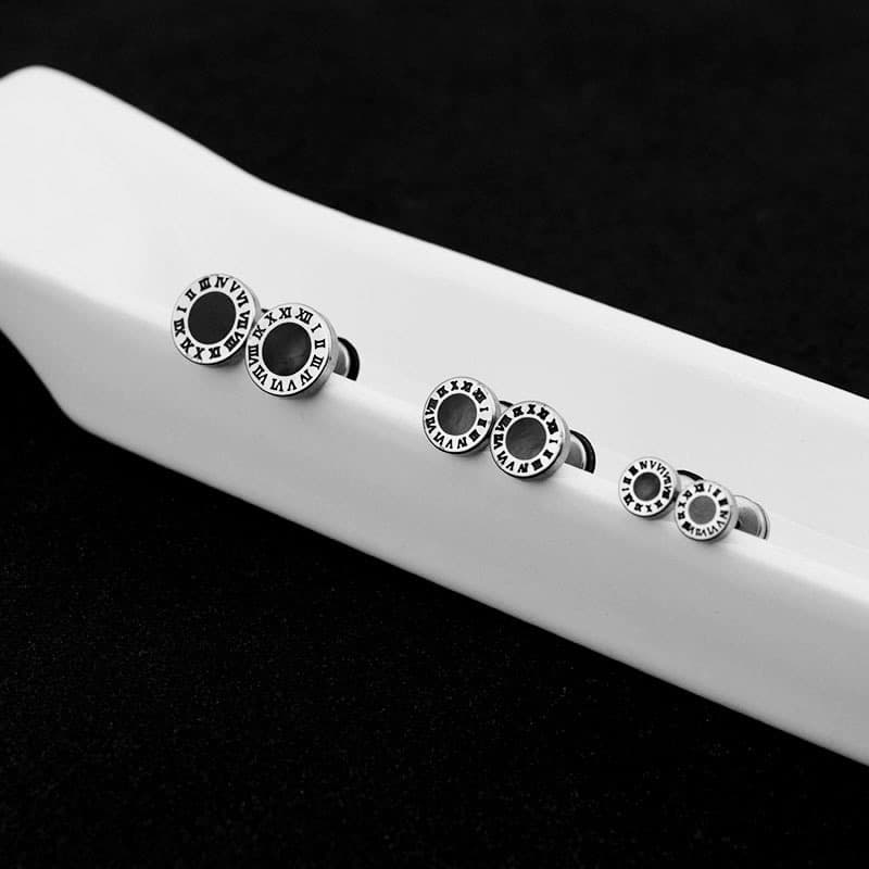 Stainless steel basic classic barbell earrings Roman numeral screw earrings dark style disco men and women street fashion 5