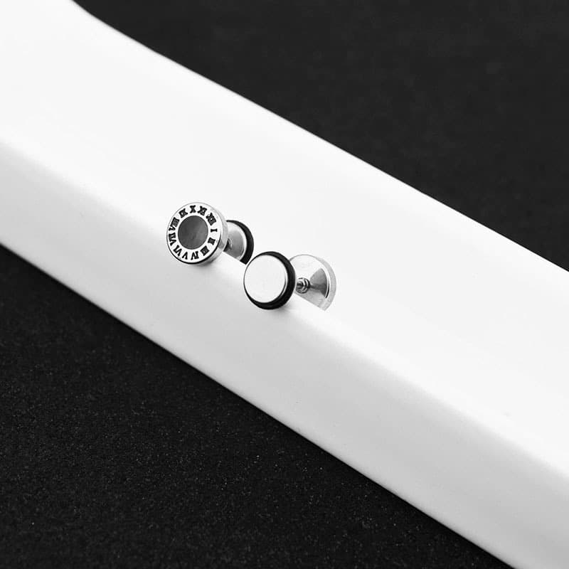 Stainless steel basic classic barbell earrings Roman numeral screw earrings dark style disco men and women street fashion 8