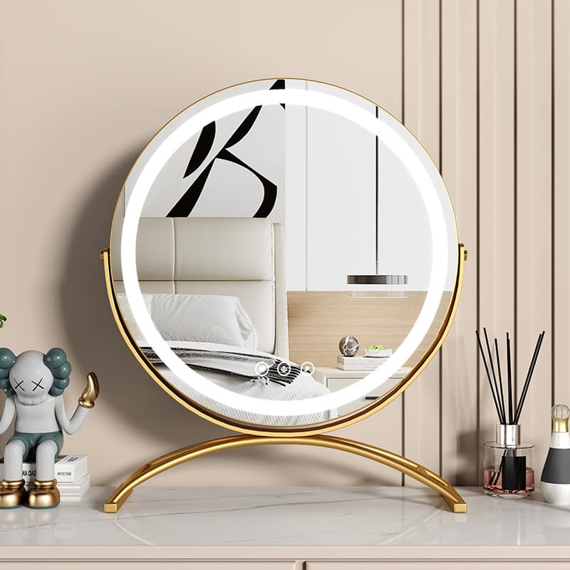 Cosmetic mirror desktop LED light desktop mirror internet celebrity ins style vanity mirror large round fill light home beauty mirror 1