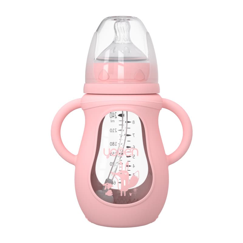 Baby glass bottle, newborn wide-diameter pacifier with straw, silicone anti-fall sleeve, baby feeding and weaning artifact 6