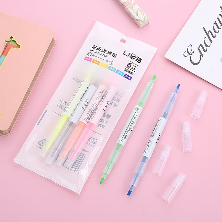 Creative double-headed highlighter pen for students to use colored stroke line marker pen oblique head hand account marker watercolor pen 3
