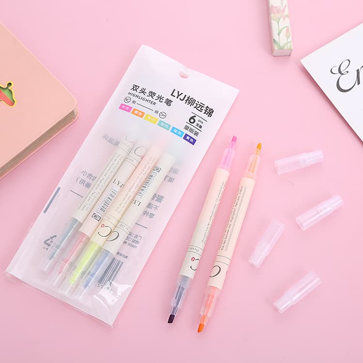 Creative double-headed highlighter pen for students to use colored stroke line marker pen oblique head hand account marker watercolor pen 5