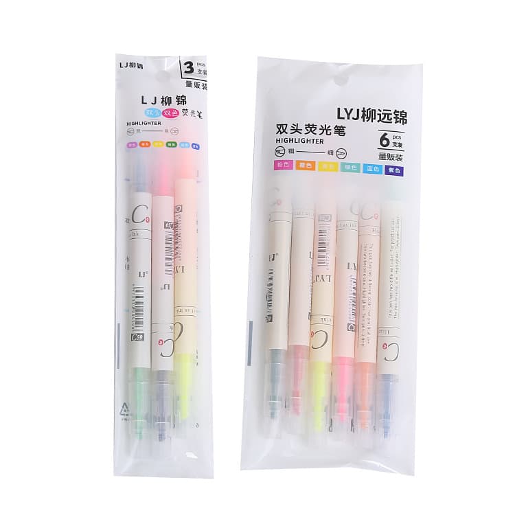 Creative double-headed highlighter pen for students to use colored stroke line marker pen oblique head hand account marker watercolor pen 6