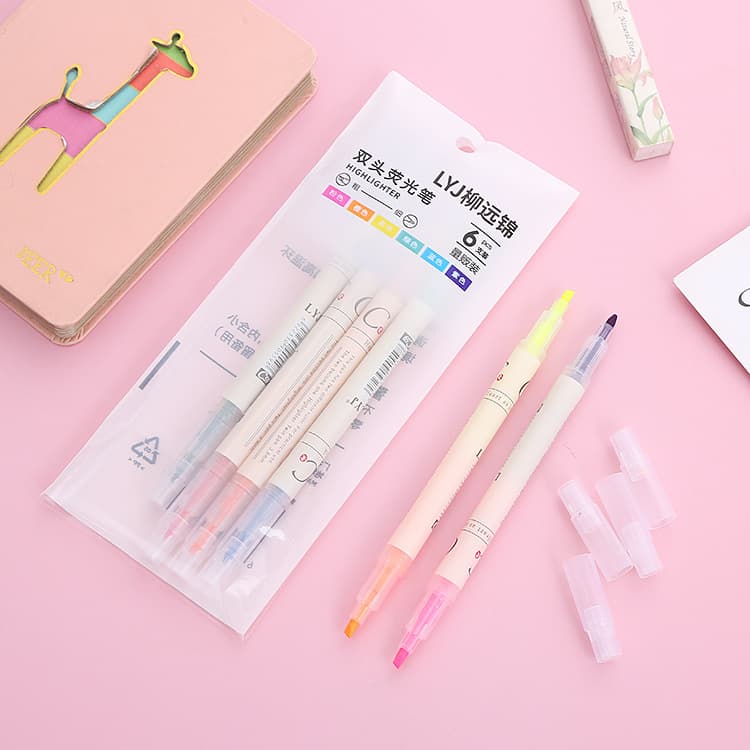 Creative double-headed highlighter pen for students to use colored stroke line marker pen oblique head hand account marker watercolor pen 7