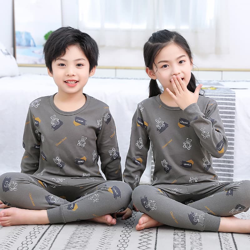 Children's underwear set, children's pure cotton autumn clothing set, boys and girls' cotton round neck home clothes, pajamas, cartoon print
