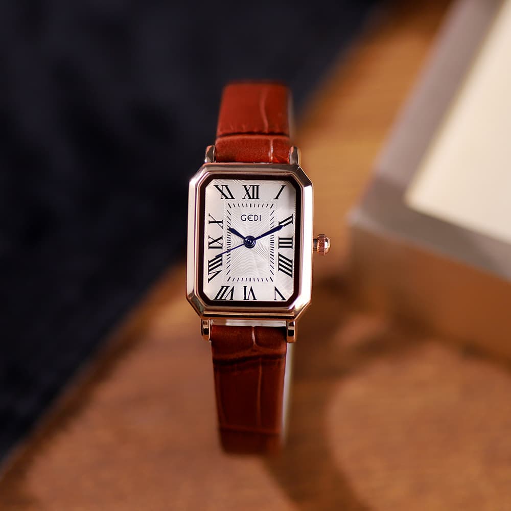 Goldie retro small square plate temperament student watch niche high-end belt bowl watch ladies waterproof quartz watch 4