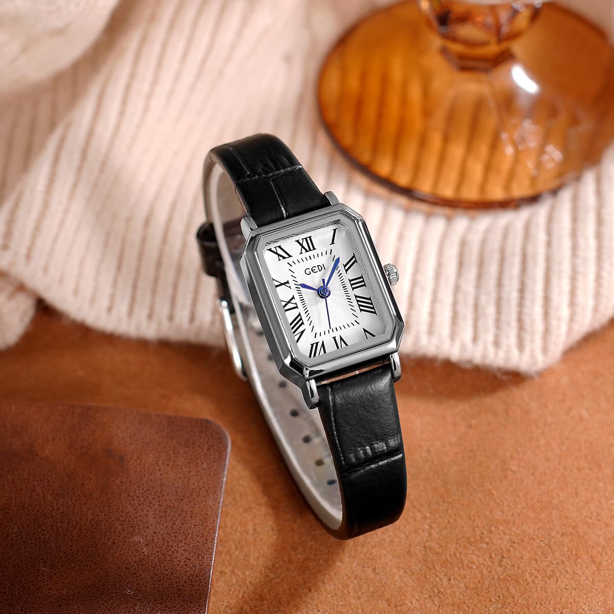Goldie retro small square plate temperament student watch niche high-end belt bowl watch ladies waterproof quartz watch 5