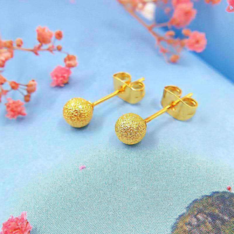 Cross-border new style gold-plated solid bean earrings sand gold frosted earrings temperament girls pure copper plated real gold wholesale 2