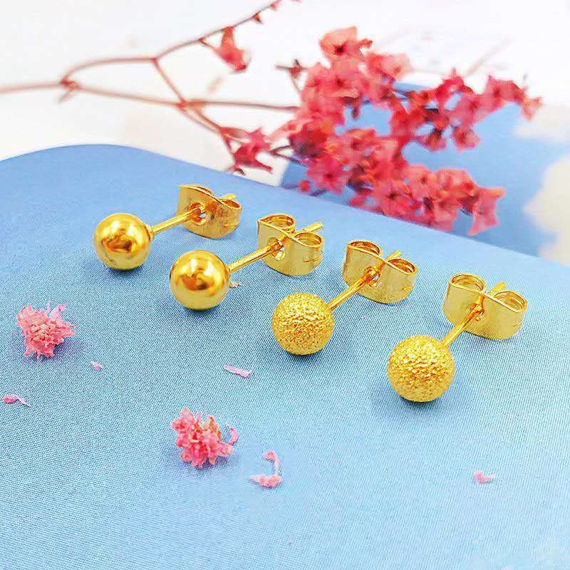 Cross-border new style gold-plated solid bean earrings sand gold frosted earrings temperament girls pure copper plated real gold wholesale 3