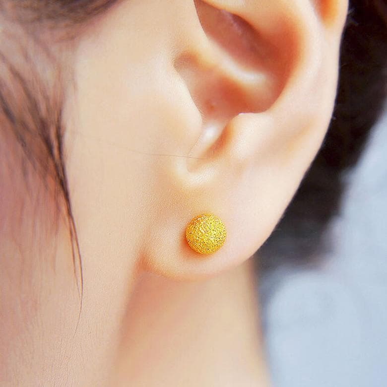 Cross-border new style gold-plated solid bean earrings sand gold frosted earrings temperament girls pure copper plated real gold wholesale 4