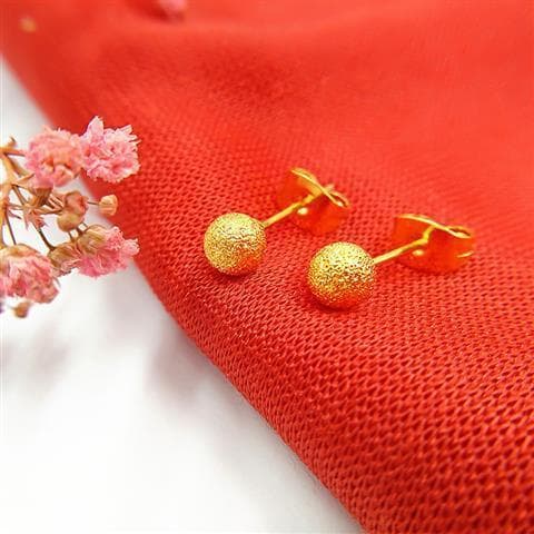 Cross-border new style gold-plated solid bean earrings sand gold frosted earrings temperament girls pure copper plated real gold wholesale 5
