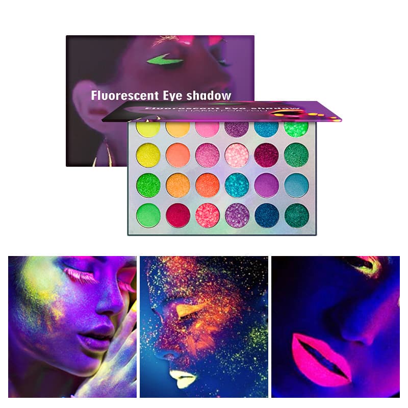 Spot wholesale luminous eye shadow colorful fluorescent powder makeup palette glitter eye shadow 24 colors eye shadow without logo 3