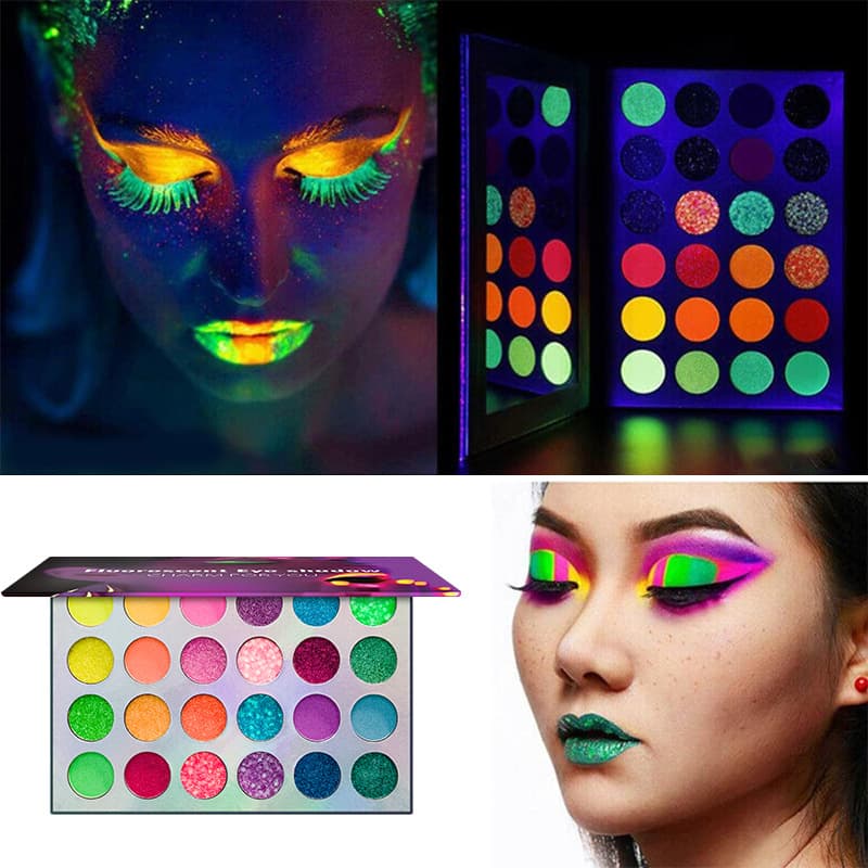 Spot wholesale luminous eye shadow colorful fluorescent powder makeup palette glitter eye shadow 24 colors eye shadow without logo 5