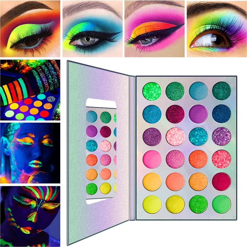 Spot wholesale luminous eye shadow colorful fluorescent powder makeup palette glitter eye shadow 24 colors eye shadow without logo 1