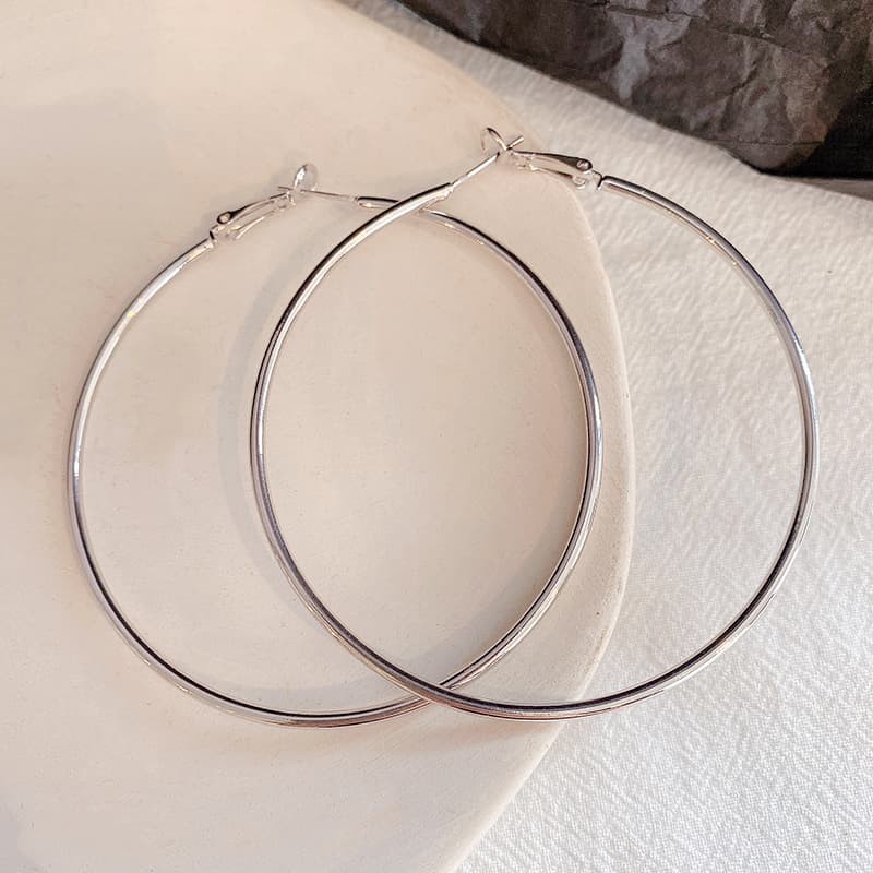 European and American exaggerated and elegant plain hoop earrings for women, ins cold style, versatile metal ear hoops, 925 silver needles, internet celebrity ear jewelry 8