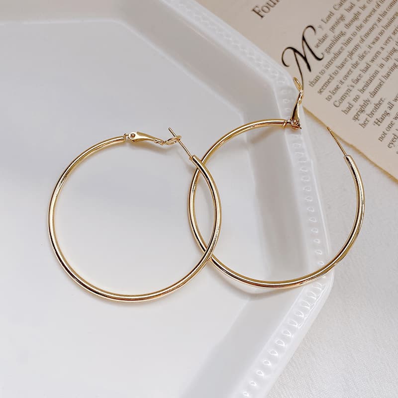 European and American exaggerated and elegant plain hoop earrings for women, ins cold style, versatile metal ear hoops, 925 silver needles, internet celebrity ear jewelry 9