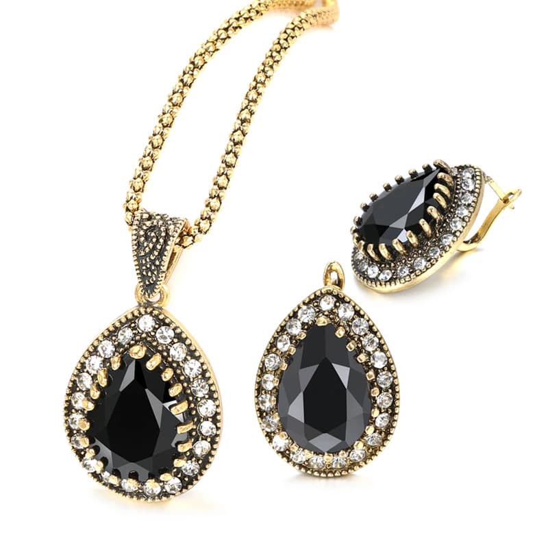 European and American retro jewelry set, water drop shape accessories, necklace, ring, earrings, party decoration, AliExpress boutique style 2