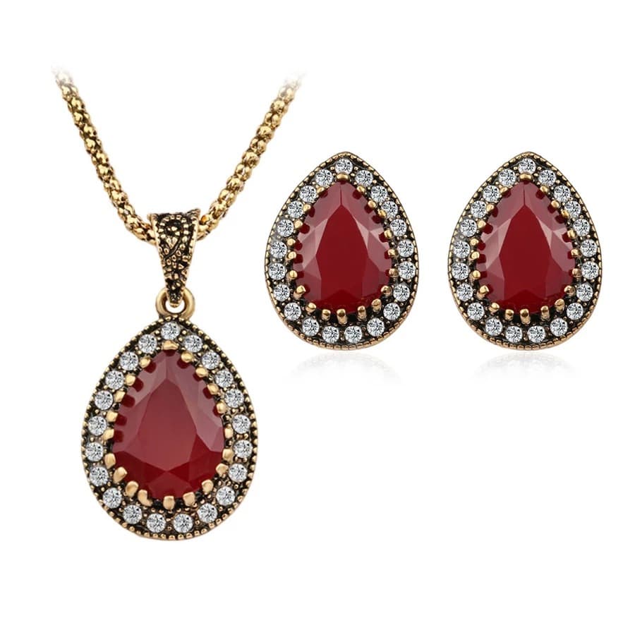 European and American retro jewelry set, water drop shape accessories, necklace, ring, earrings, party decoration, AliExpress boutique style 6