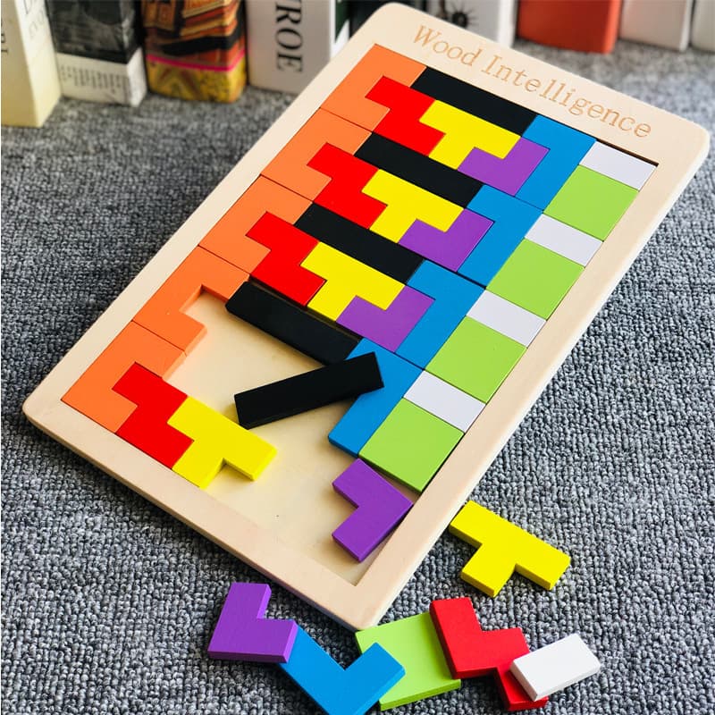 Cross-border Tetris manufacturers wholesale wooden puzzles wooden building blocks game puzzles children's educational educational toys 4