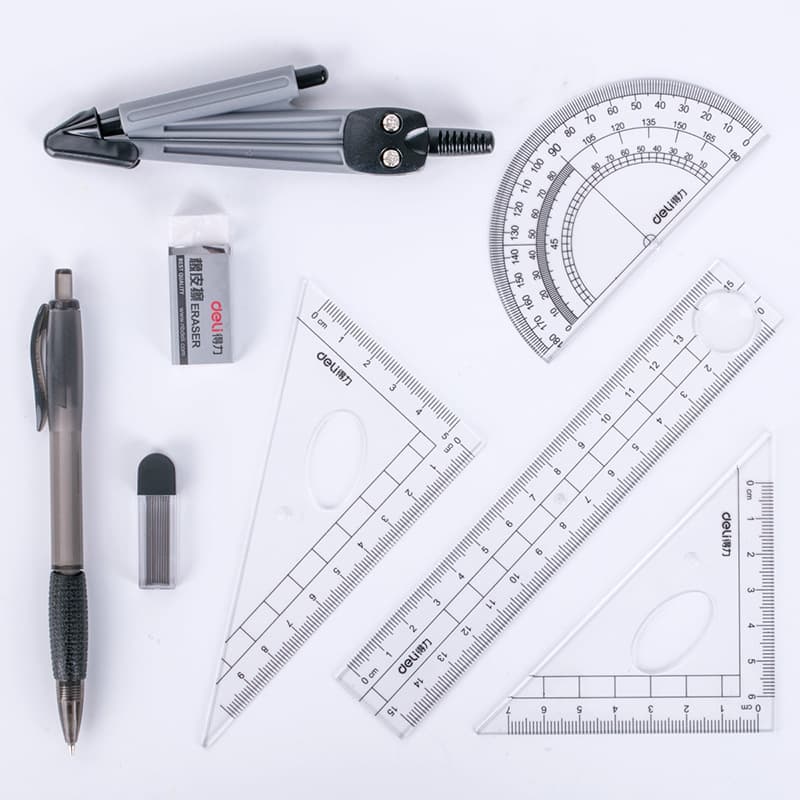 Deli 9591 stationery drawing set compass ruler triangle ruler protractor student exam homework drawing set 3