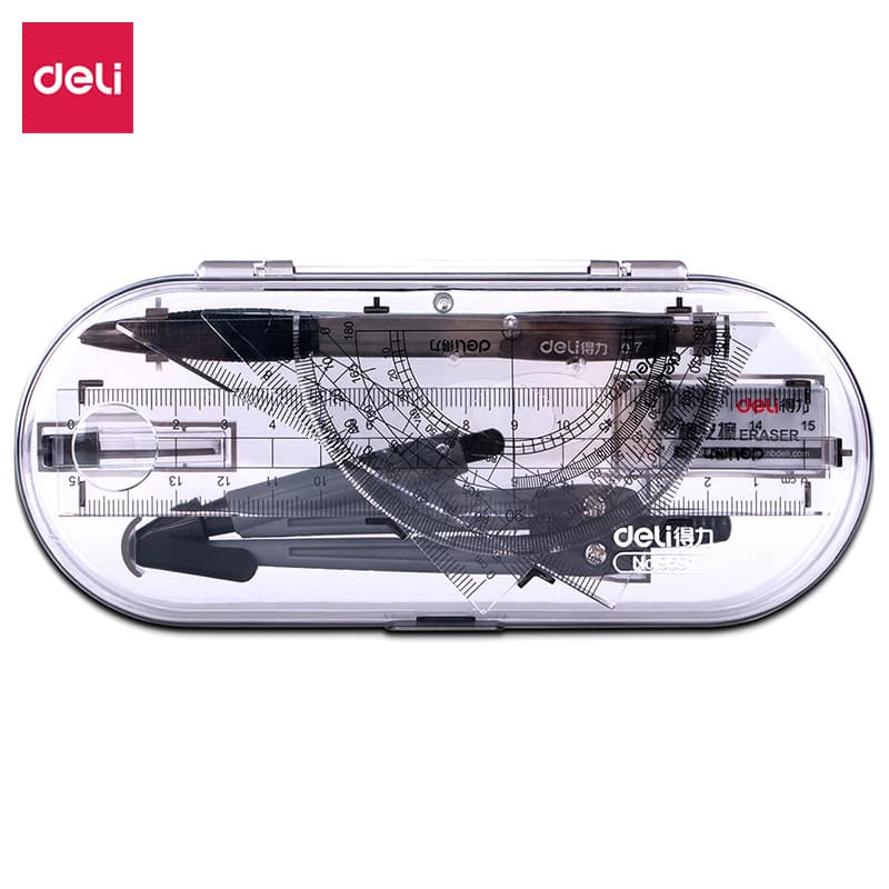 Deli 9591 stationery drawing set compass ruler triangle ruler protractor student exam homework drawing set 1