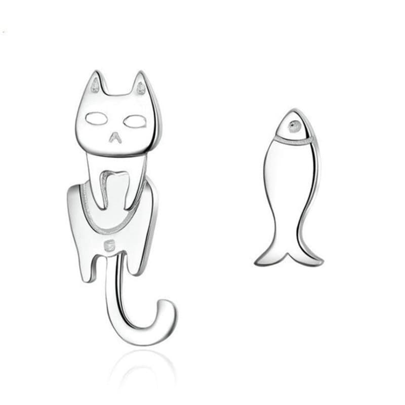 Korean style fashionable asymmetric cat fish temperament cute little fish cat earrings for women 6