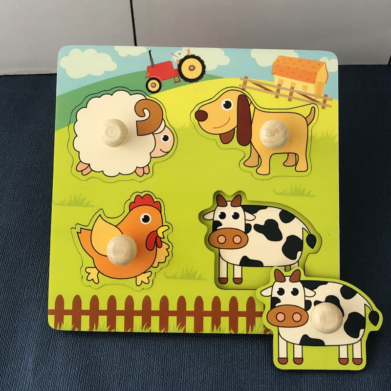Hand-grabbing board puzzle children's Montessori early education cognitive puzzle toy baby 1 building block 2-year-old shape matching boy 3