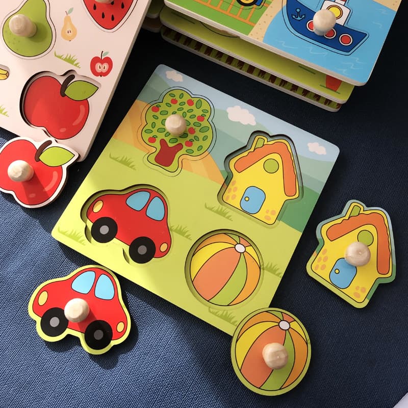 Hand-grabbing board puzzle children's Montessori early education cognitive puzzle toy baby 1 building block 2-year-old shape matching boy 4