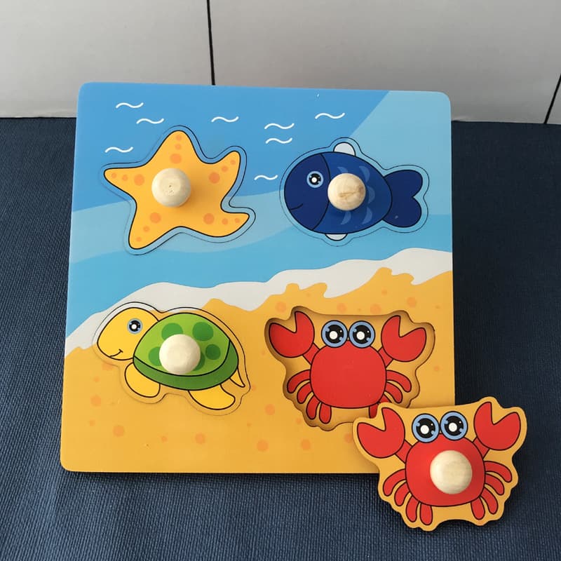Hand-grabbing board puzzle children's Montessori early education cognitive puzzle toy baby 1 building block 2-year-old shape matching boy 10