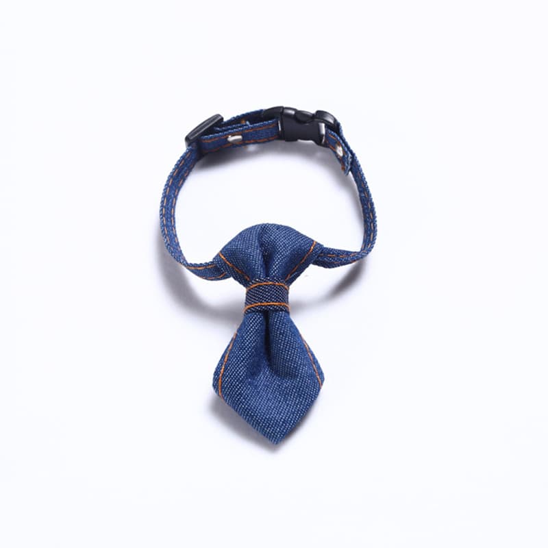 Pet denim bow tie collar for cats and dogs, adjustable tie collar, solid color denim pet accessories 7