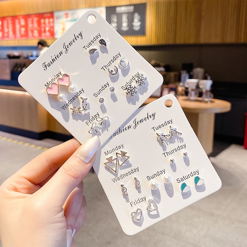 One-week earring set 2025 new trendy women's simple, compact and versatile Internet celebrity temperament, no need to take off earrings for sleeping 5