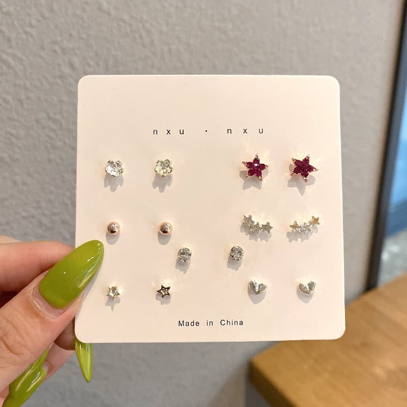 One-week earring set 2025 new trendy women's simple, compact and versatile Internet celebrity temperament, no need to take off earrings for sleeping 7