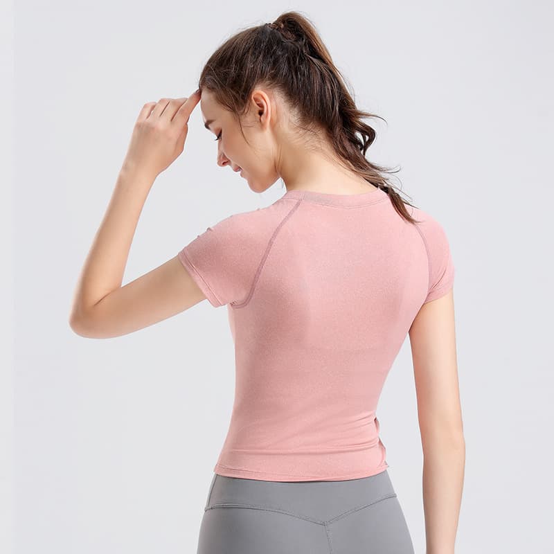 Spot new slim running fitness wear T-shirt drawstring slim quick-drying sportswear yoga wear tops women's short sleeves 3