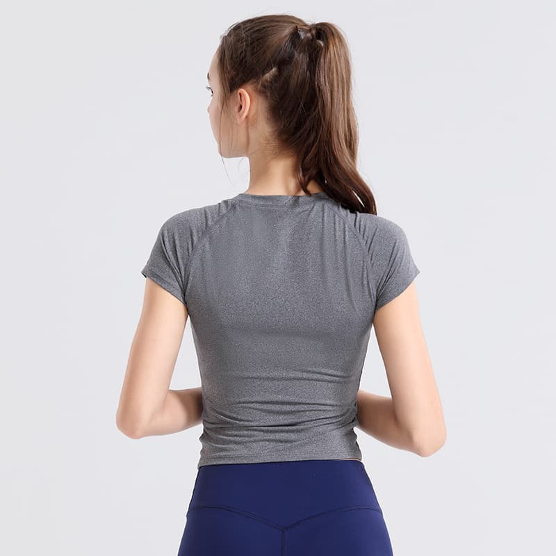Spot new slim running fitness wear T-shirt drawstring slim quick-drying sportswear yoga wear tops women's short sleeves 5